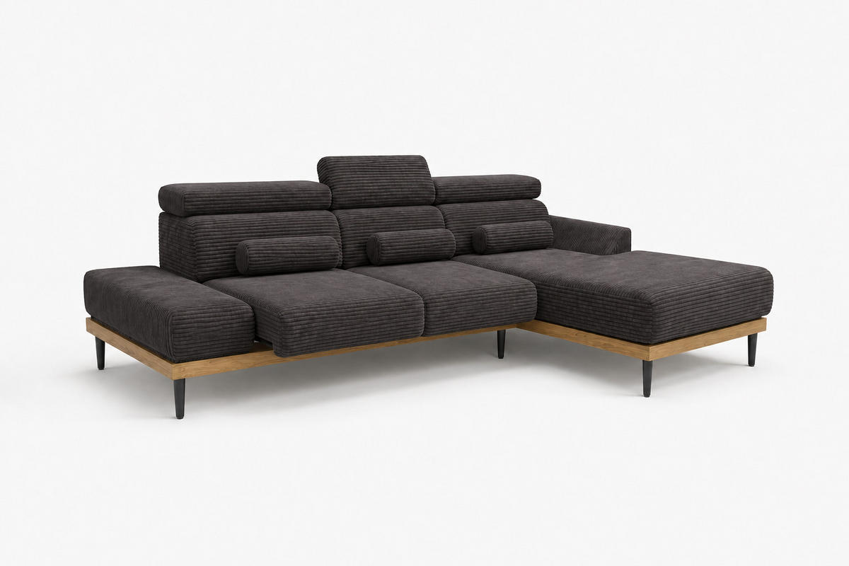 ECKSOFA MONTERO rechts, grau, elektr. Sitztiefe & Kopfstützen - Schwarz/Grau, Textil/Metall (316/205cm) - KS Home Concept