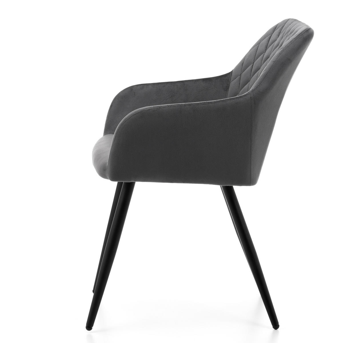 STUHL TODI gepolstert mit Steppung - grau - Samt Velours - Schwarz/Grau, Textil/Metall (56/85/62cm) - NEW HOME