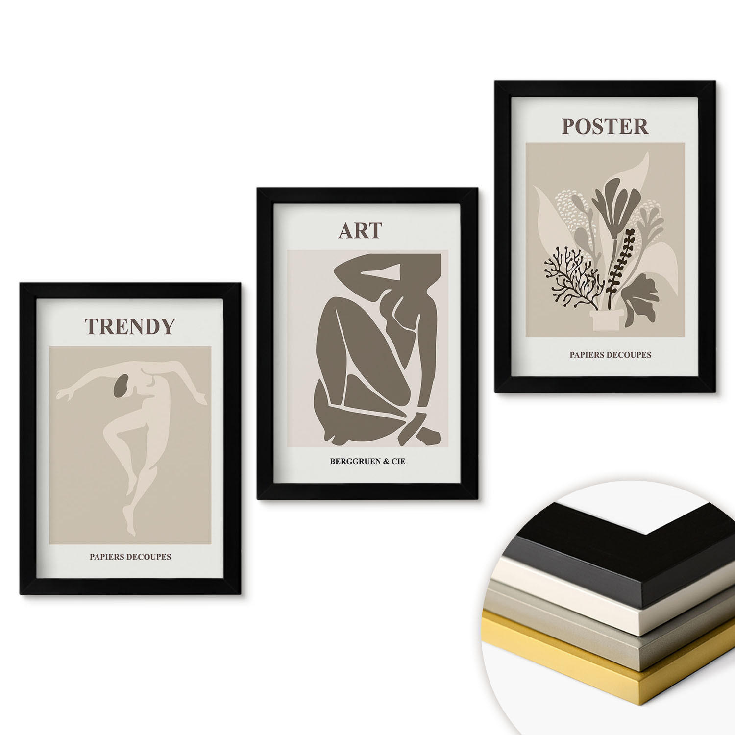 WANDBILDER 3er-Set - 20x30 cm Schwarzer Rahmen - Matisses Pflanzenfiguren - Schwarz, Kunststoff (20/30cm) - ArtPrintCave