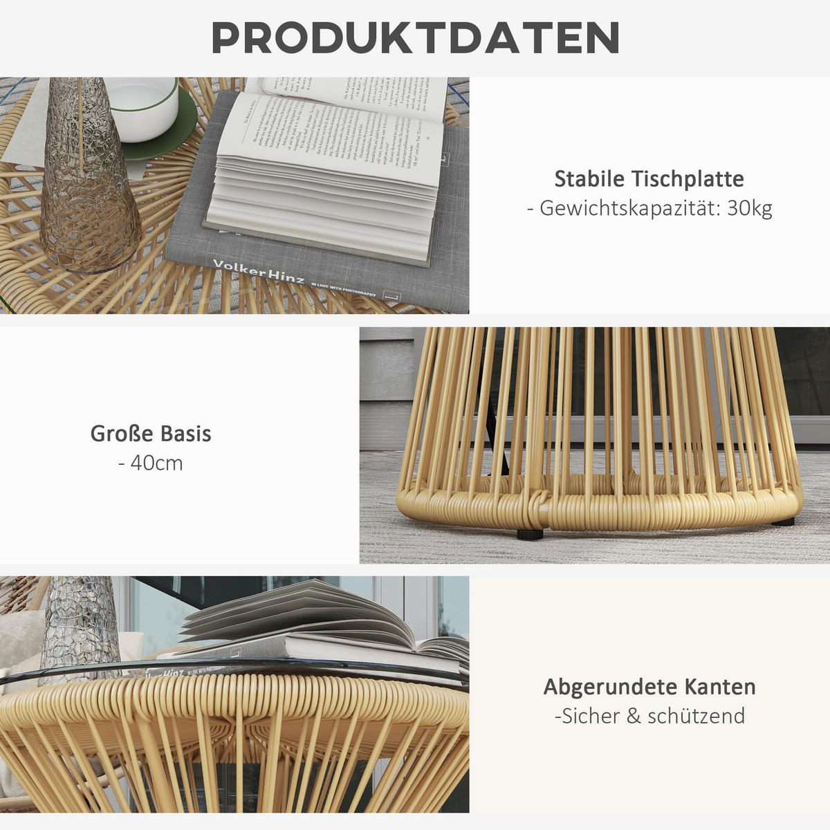 BALKONTISCH, Beige, Metall, PE Rattan - Beige, Kunststoff (40/40/42cm) - Outsunny