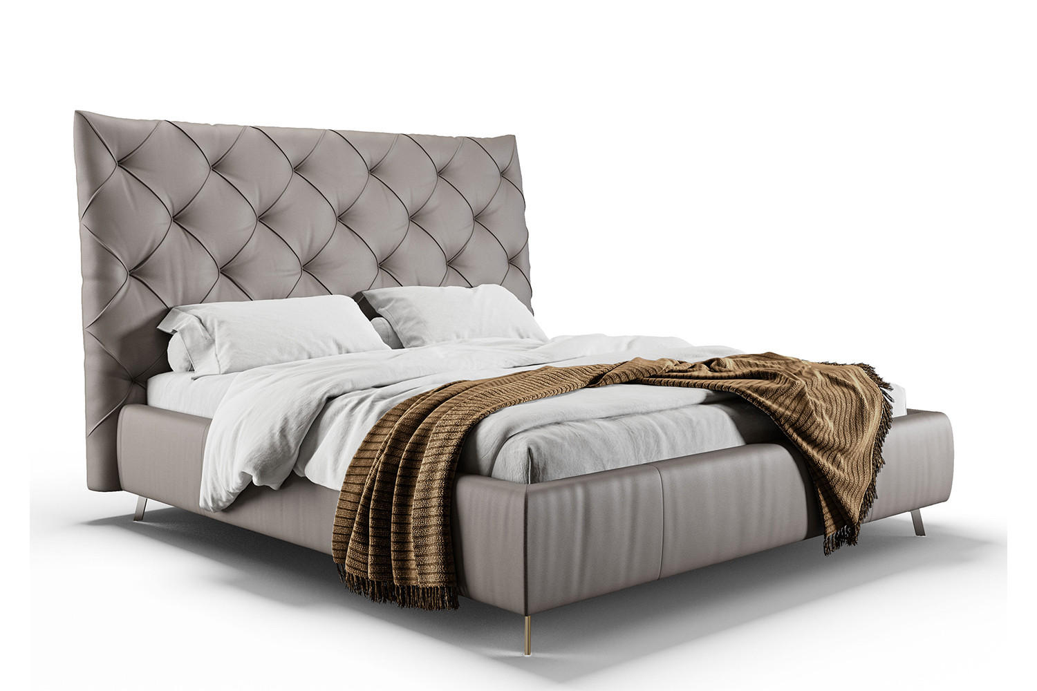POLSTERBETT ANNY Grau Massivholz - Grau, Leder (140/200cm) - KAWOLA