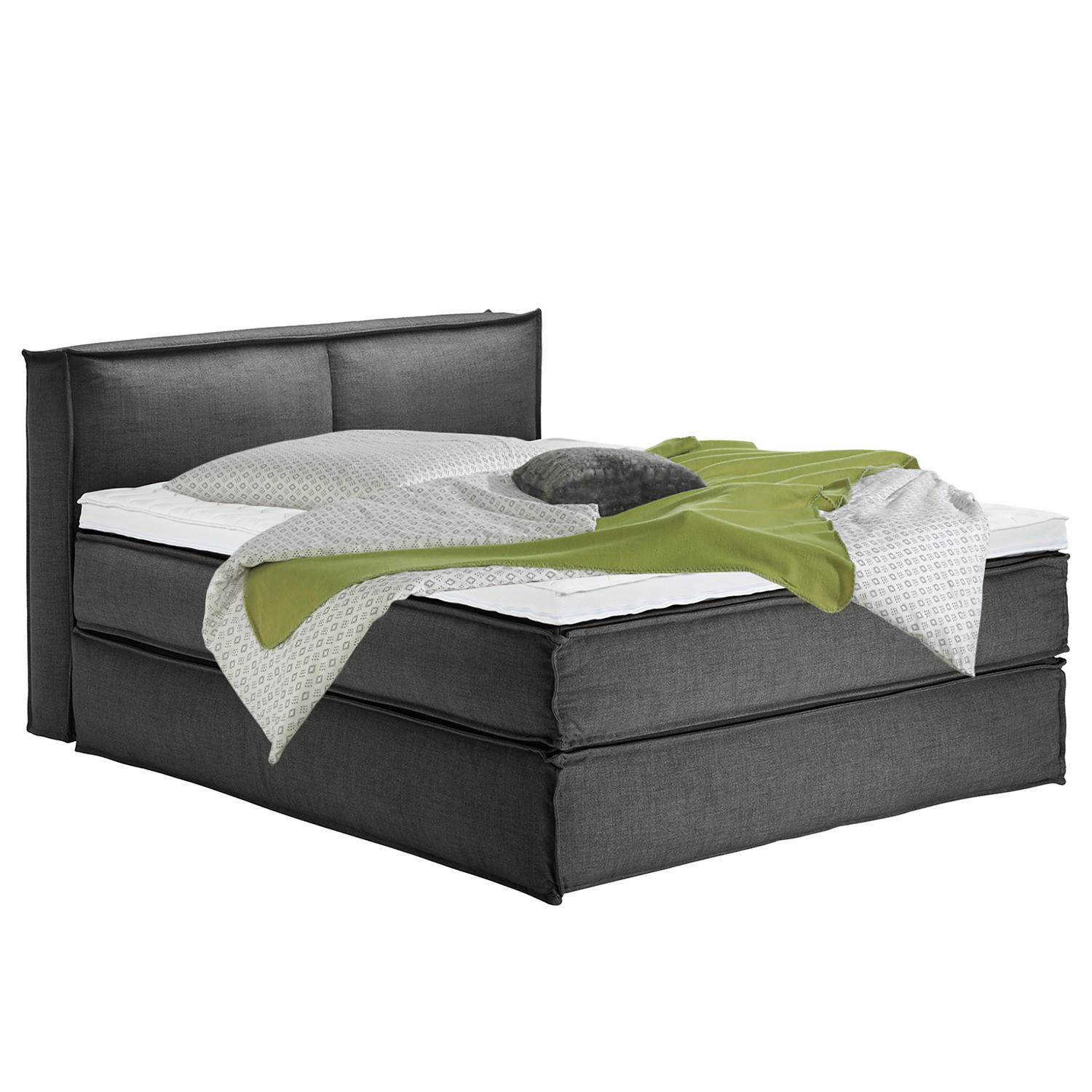 BOXSPRINGBETT mit Kopfteil - Premium - Anthrazit, Textil (160/220cm) - home24