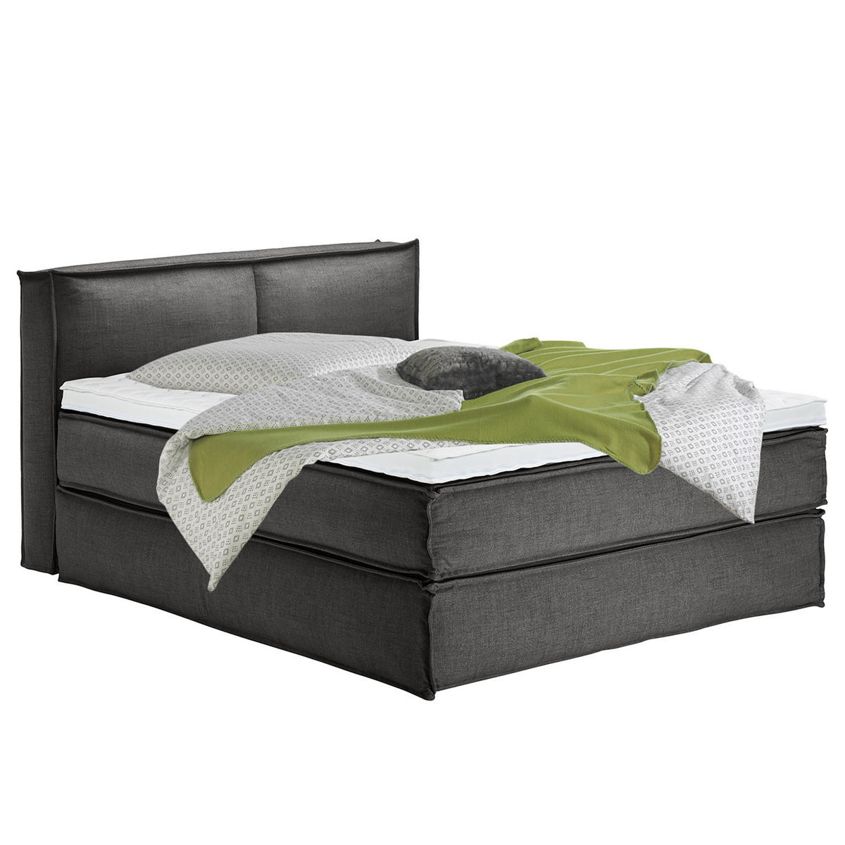 BOXSPRINGBETT mit Kopfteil - Premium - Anthrazit, Textil (160/220cm) - home24