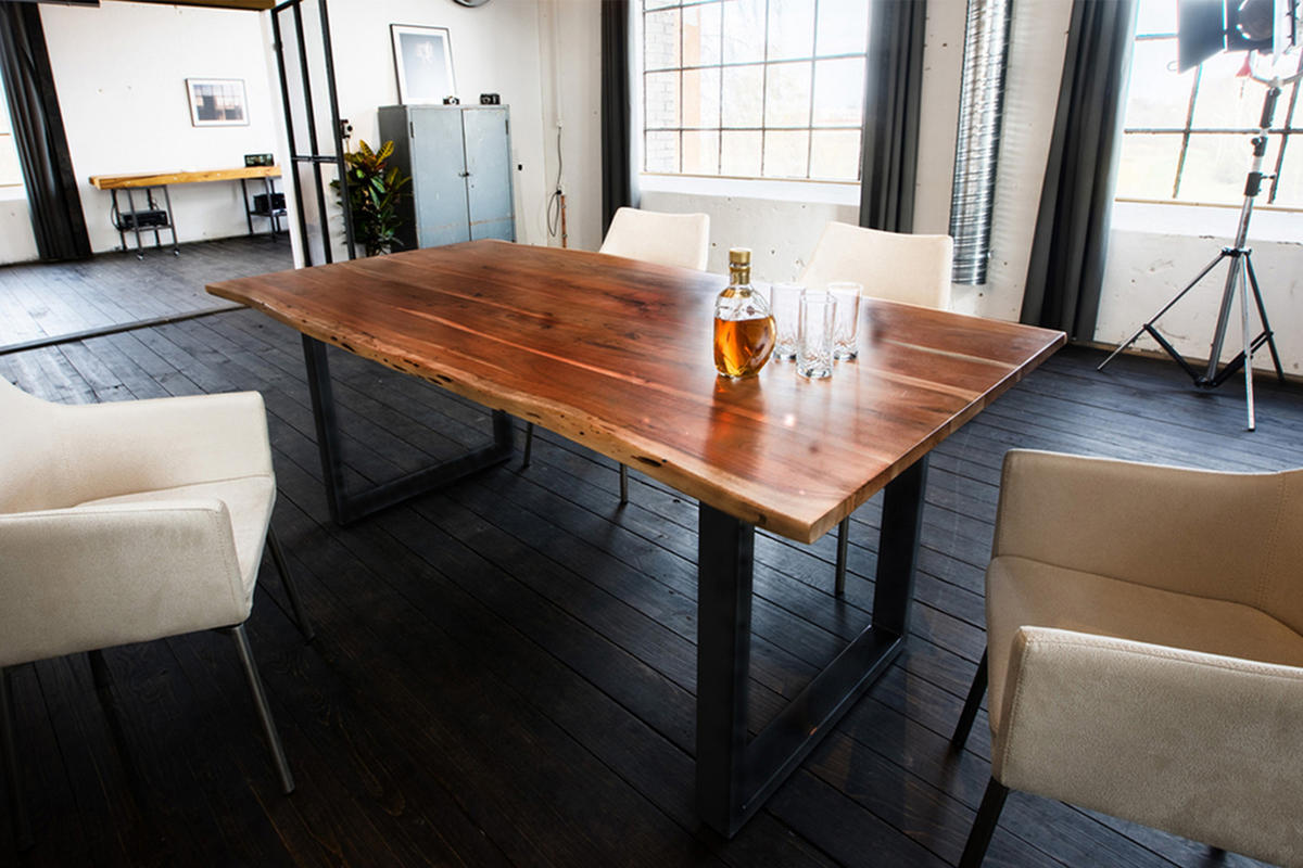 ESSTISCH LORE Holz Akazie - Schwarz/Naturfarben, Holz/Metall (240/100/78cm) - KAWOLA
