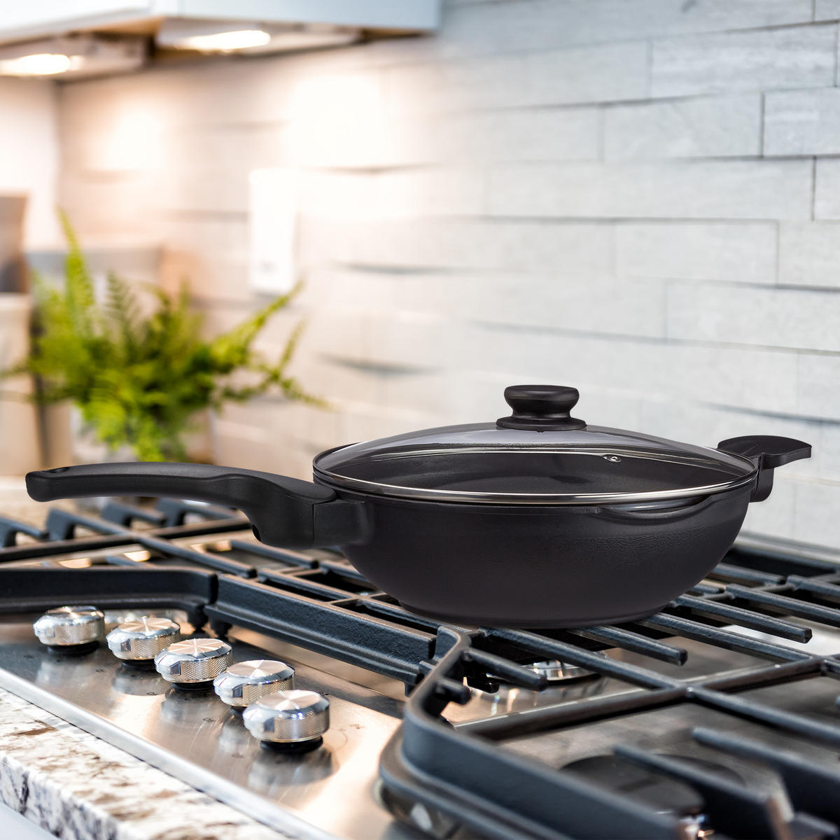 WOK-PFANNE - Schwarz, Glas/Metall (31.5/57/15.5cm) - Relaxdays