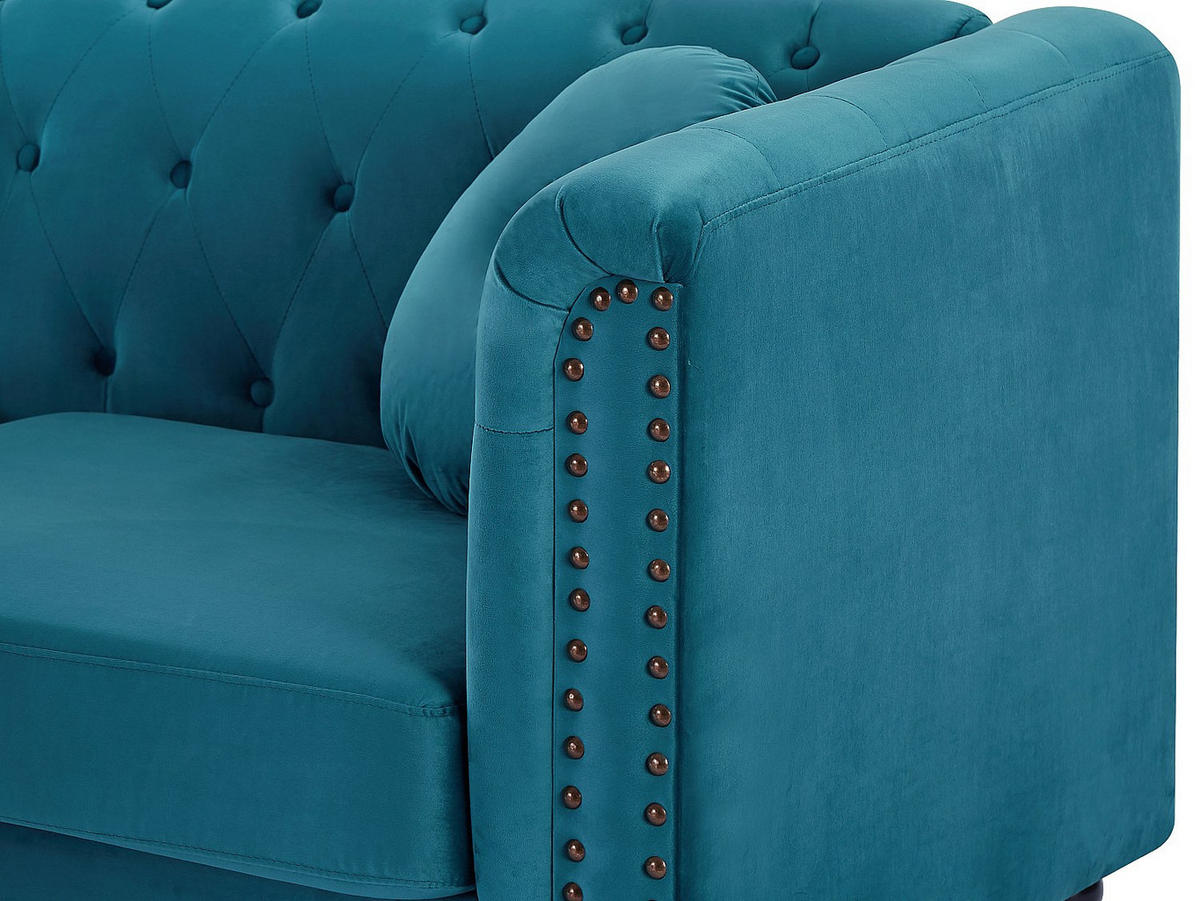 SOFA 3-Sitzer - Samt - Grünblau - TURNER - Blau, Textil (190/79/77cm) - Vente-Unique