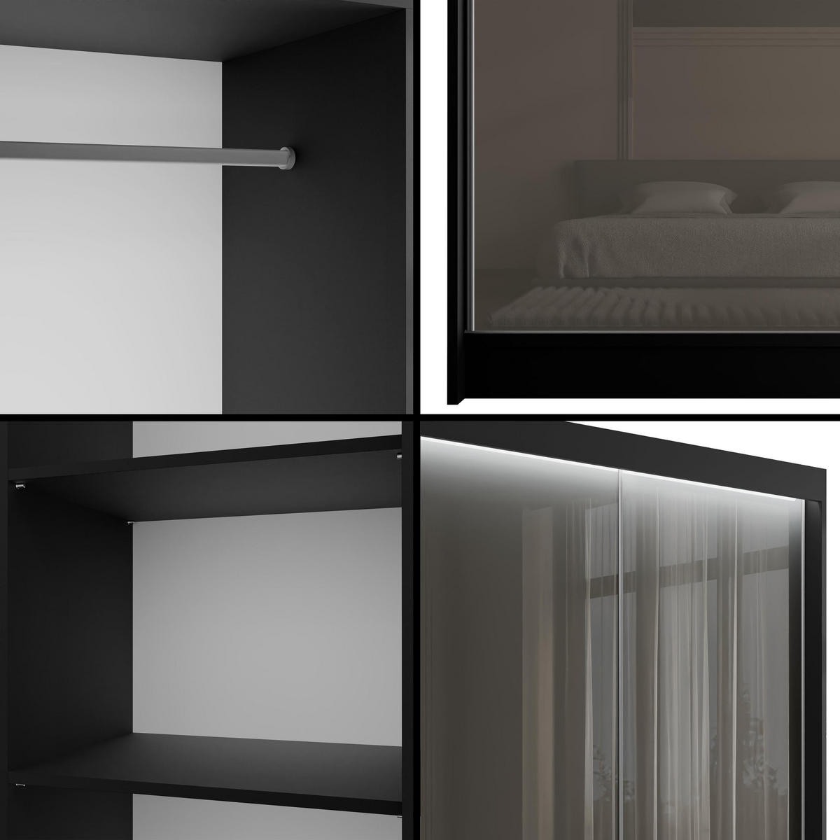 KLEIDERSCHRANK PEKA mit LED - 120 cm - Schwarz|Grau - Schwarz/Grau, Holzwerkstoff (120/215/61cm) - ALTDECOR