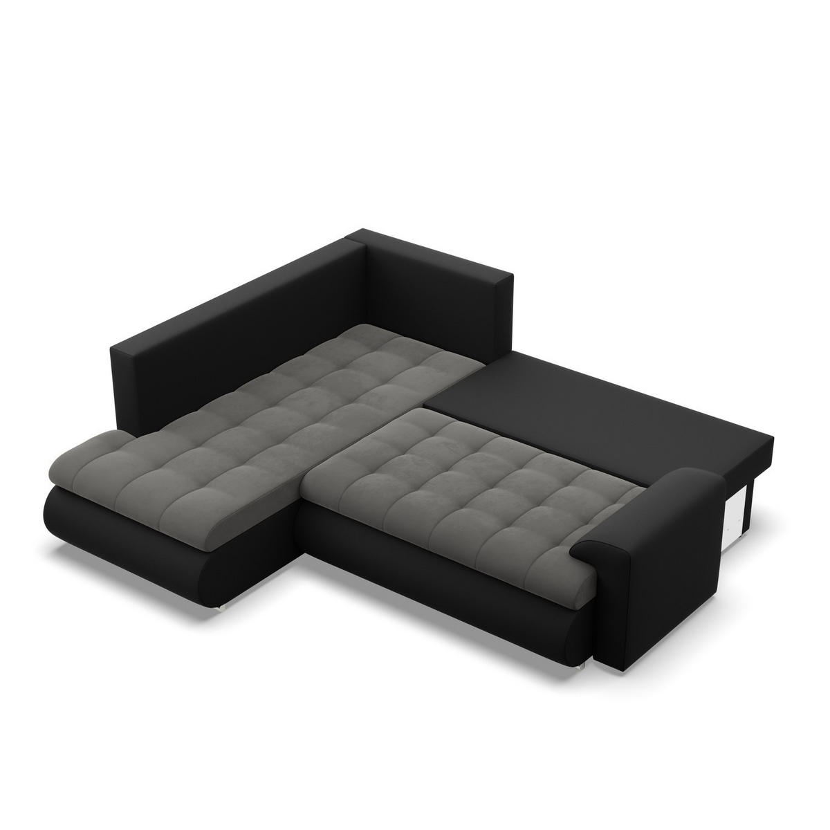 ECKSOFA LINKS MIT SCHLAFFUNKTION FORESTA, Dunkelgrau + Schwarz - Dunkelgrau/Schwarz, Textil (230/200cm) - Mebligo