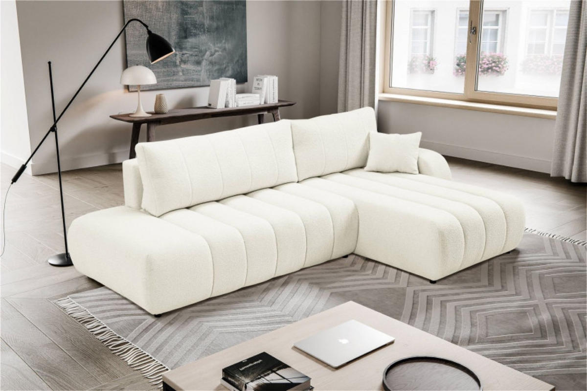 ECKSOFA Creme ALOO Mit Schlaffunktion Rechts Stoff Bouclé - Ecru/Creme, Textil (176/276cm) - Sepro Meble
