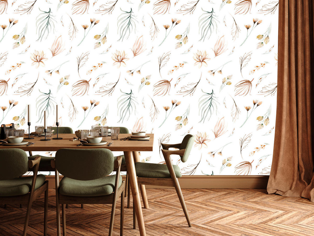 VLIESTAPETE Aquarell-Wildblumen – Beige, Weiß – 50x1000 cm - Beige/Weiß, Papier (50/1000cm) - Muralo