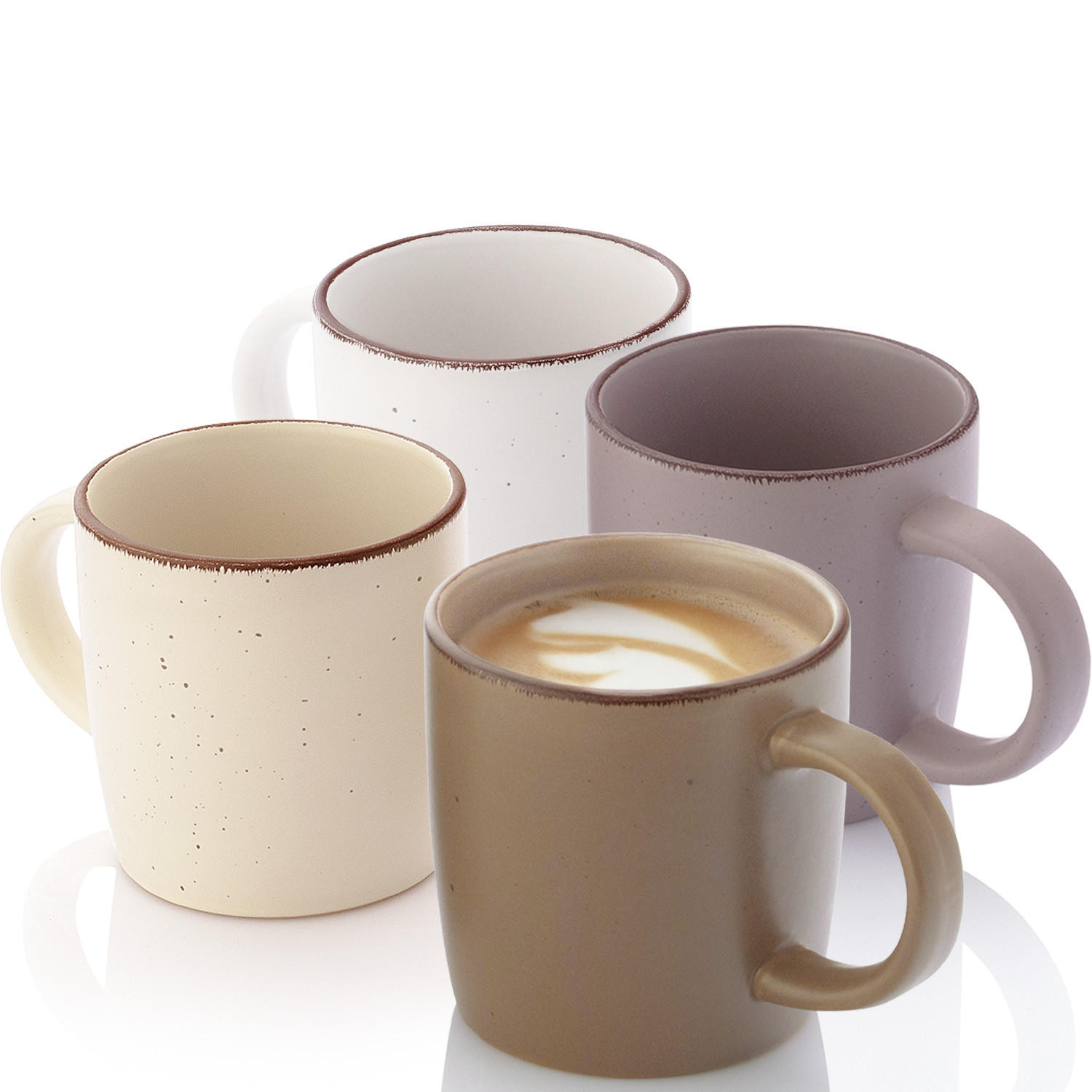 KAFFEEBECHER BOMBAY ERDFARBEN - 4 teilig aus Steingut - Flieder/Cappuccino, Stein (0.8L) - Sänger