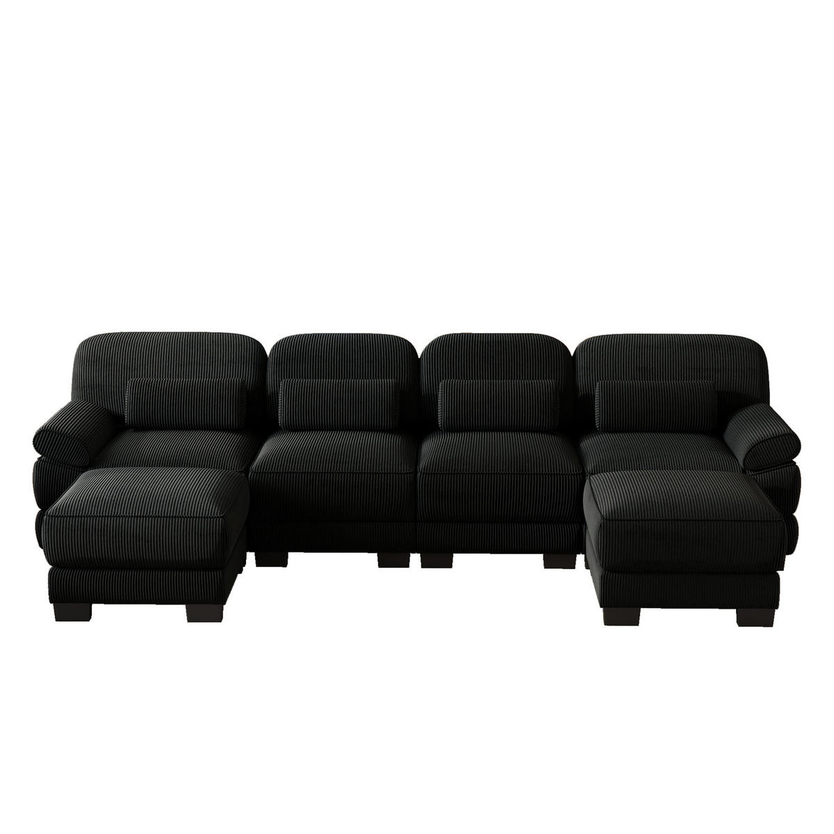 WOHNLANDSCHAFT 4-Sitzer U-Form mit 2 Hockern, DE-42659, Schwarz - Schwarz, Holz (336/94/161cm) - ComfortXL