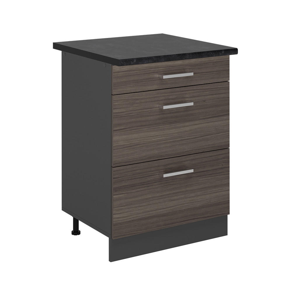 KÜCHENUNTERSCHRANK R-Line Edelgrau 60 cm mit Schubladen, AP Anthrazit - Anthrazit/Braun, Holzwerkstoff (60/81.6/60cm) - Vicco