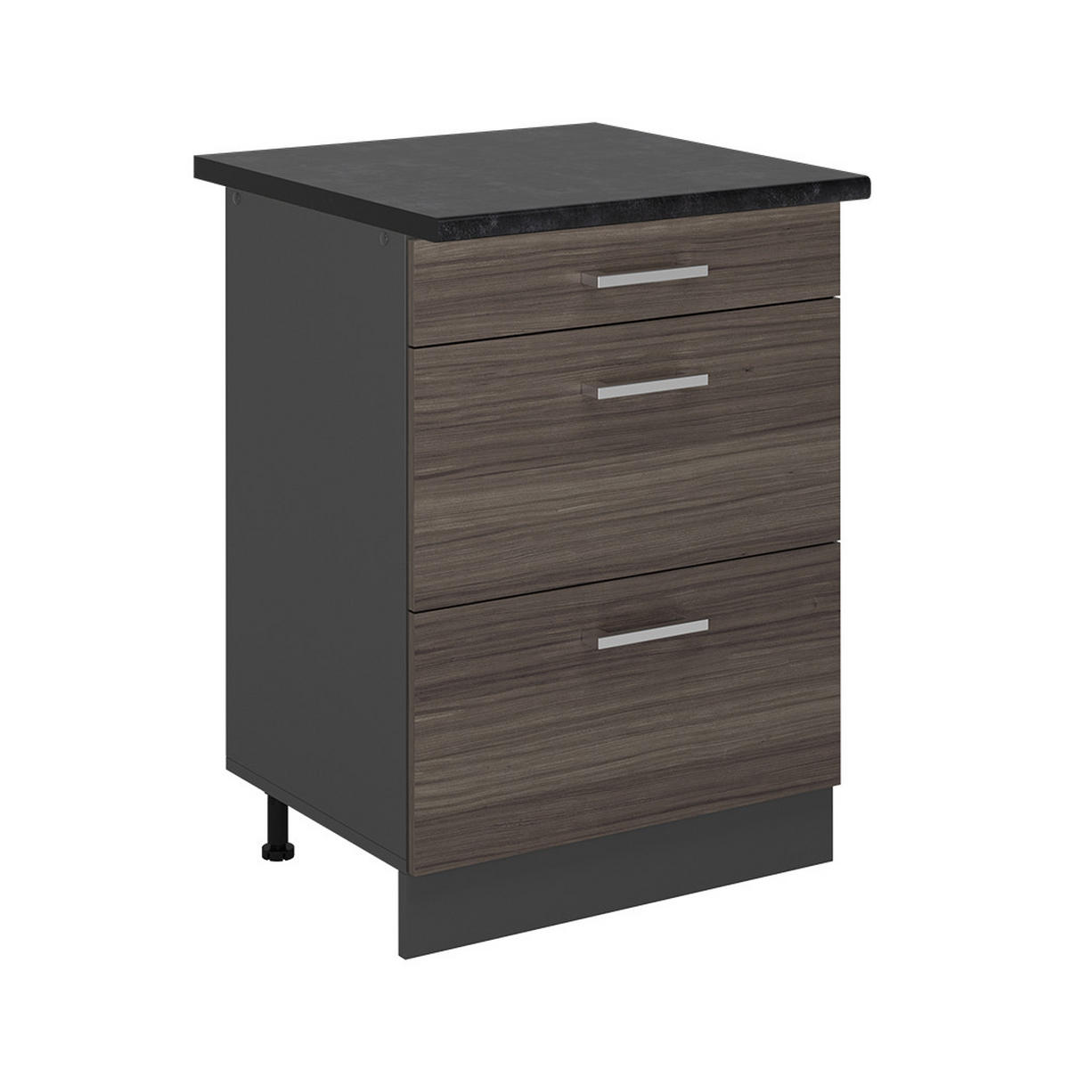 KÜCHENUNTERSCHRANK R-Line Edelgrau 60 cm mit Schubladen, AP Anthrazit - Anthrazit/Braun, Holzwerkstoff (60/81.6/60cm) - Vicco