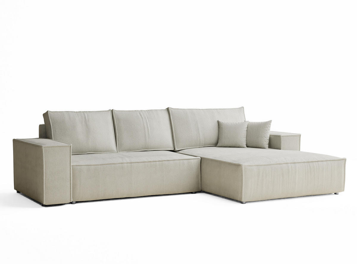 ECKSOFA MIT SCHLAFFUNKTION Maze Creme Samtstoff - Creme/Schwarz, Holz/Holzwerkstoff (294/185cm) - Maison de Reve
