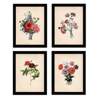 POSTER Set mit 4 Dunkelrot Botanischen Stil Papier A3 Rahmenlos - Klar, Papier (29.7/3cm) - Nacnic