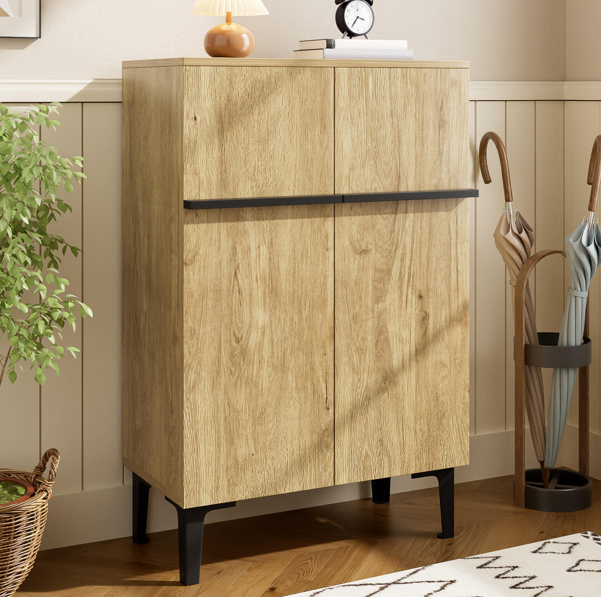 SCHUHSCHRANK 60/34,5/95 cm mit 2 Türen, platzsparend in Holzoptik und Schwarz - Schwarz, Holzwerkstoff (60/95/34.5cm) - BEAOK