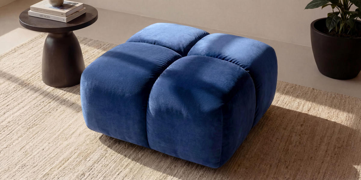 HOCKER, Pouf, Veloursstoff Bluvel, Tintenblau, Averro - Blau, Holz (88/42/88cm) - Kaiser Möbel