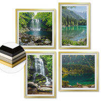 WANDBILDER 4er Set - 50x50 cm & 40x60 cm Goldrahmen - Wasserfälle in grüner Umgebung - Goldfarben, Kunststoff (50/50cm) - ArtPrintCave