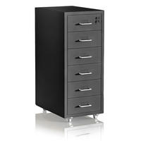 KONTEJNER Crni čelični zaključavajući 6 ladica - crna, metal/plastika (28/69/41cm) - Relaxdays