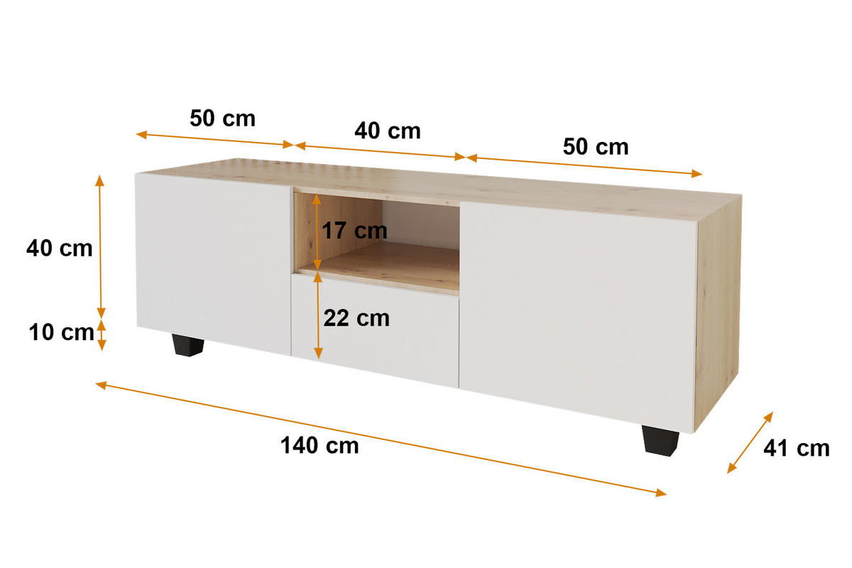 LOWBOARD ELIO-S 140x50x41 cm - Artisan / Weiß - Schwarz/Eiche Artisan, Holzwerkstoff (140/50/41cm) - ALTDECOR