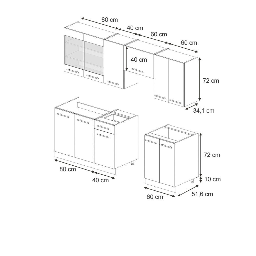 Thumbnail - Vicco Küchenzeile, Dunkelblau, Honigeiche, Holzwerkstoff, Küchenblock,Rechteckig, 240x81.6x60 cm, Küchen, Küchenzeilen &...