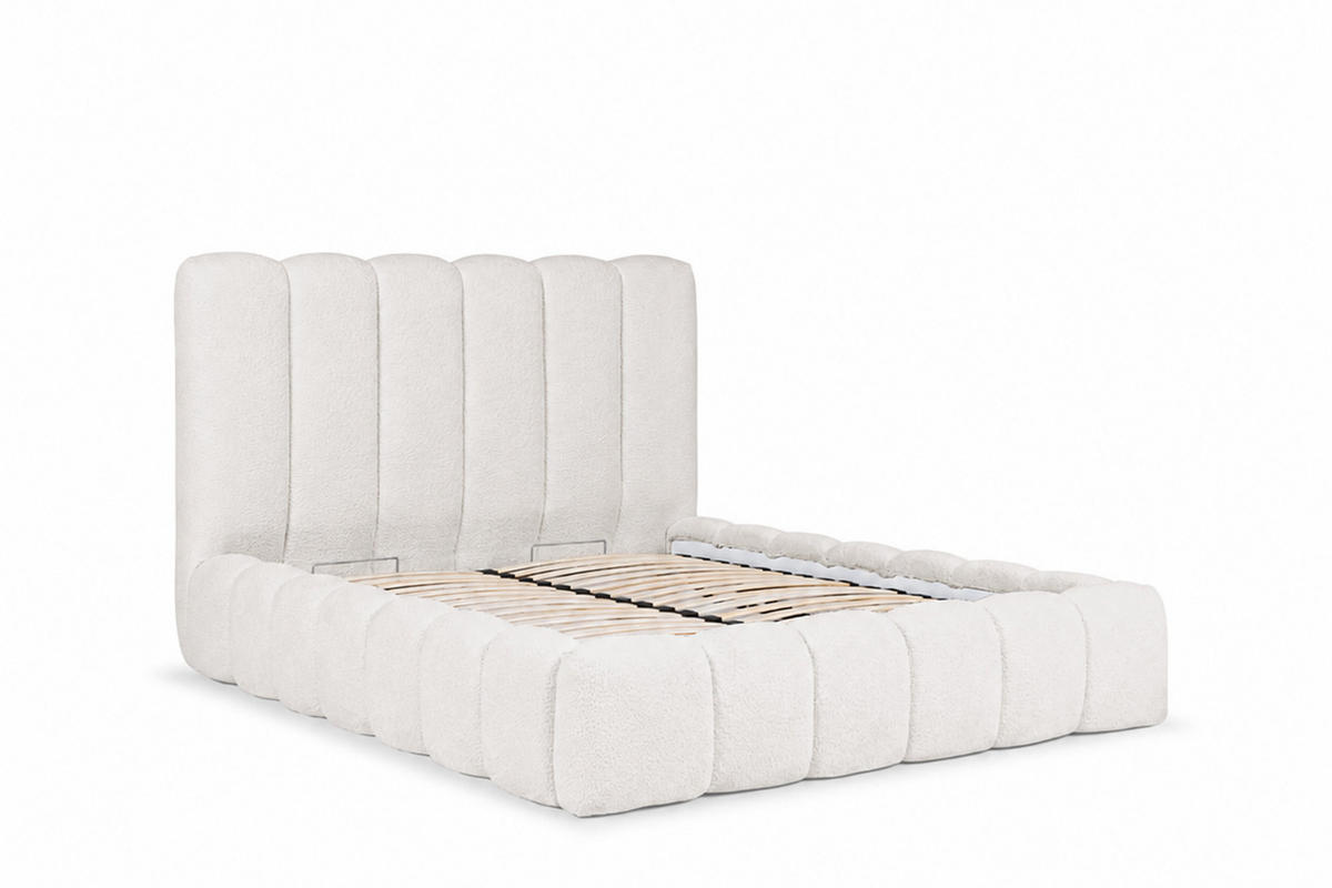 POLSTERBETT Mit Bettkasten, Chenille-Stoff Catch Me, Creme, 140x200 cm, CANDE - Creme, Holz (140/200cm) - Kaiser Möbel