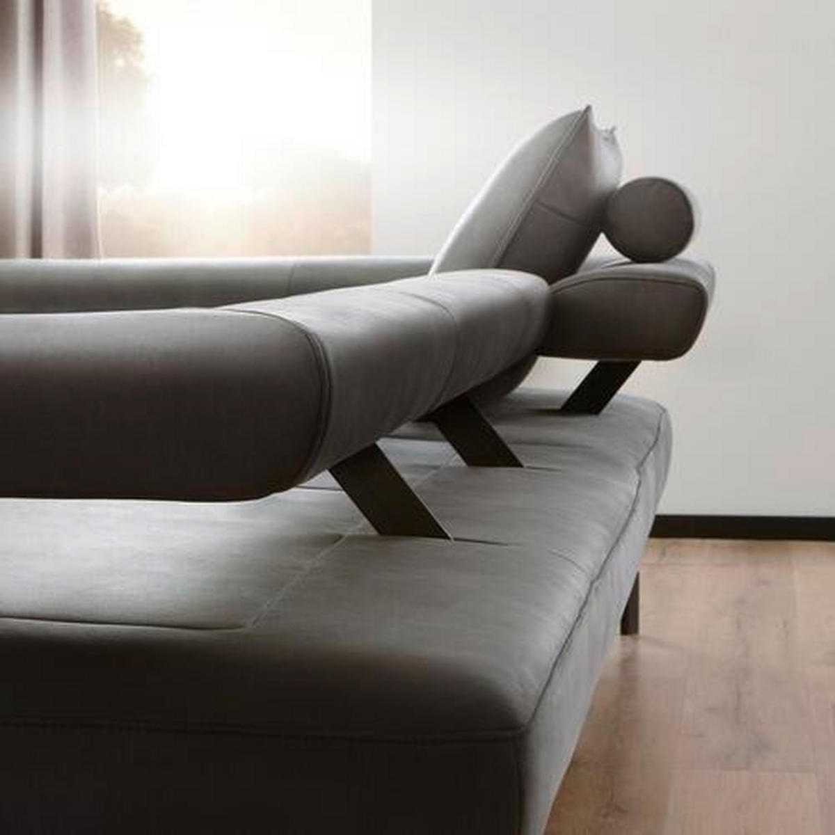 ECKSOFA in Mikrofaser Creme  305/224 cm  - Creme/Schwarz, Design, Textil/Metall (305/224cm) - Dieter Knoll
