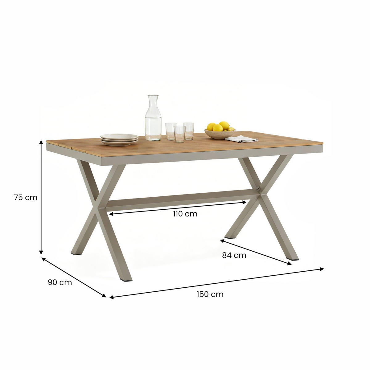 GARTENTISCH WINDY grau/braun - Braun/Grau, Metall (90/150/75cm) - IDIMEX