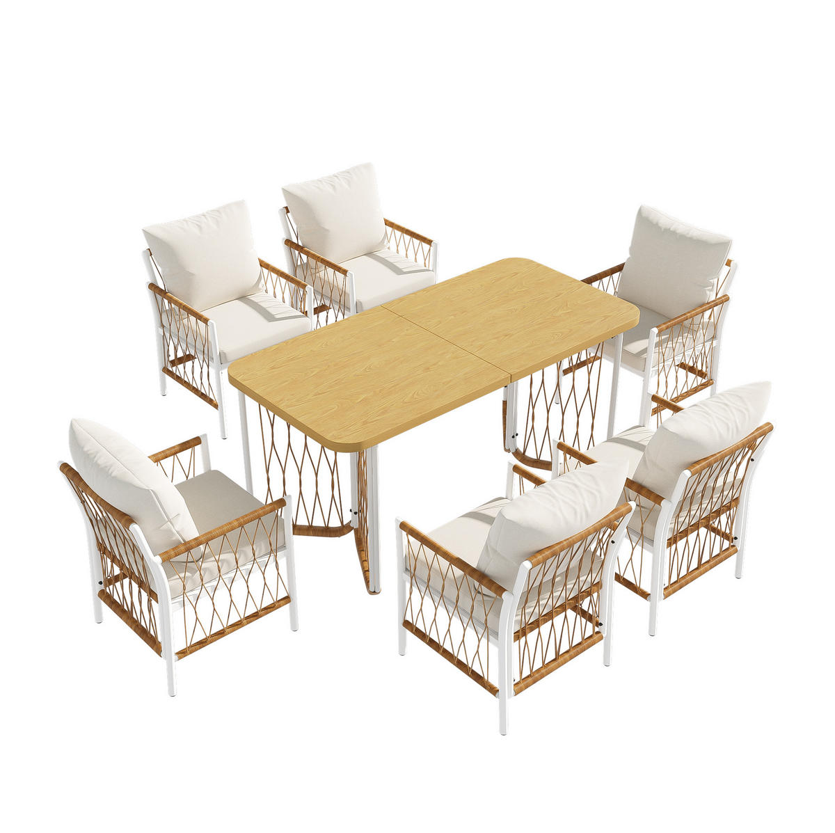 GARTENMÖBEL-SET mit Tisch 159,5 cm Eisen/Rattan 7-tlg. - Beige, Metall - Beauniv