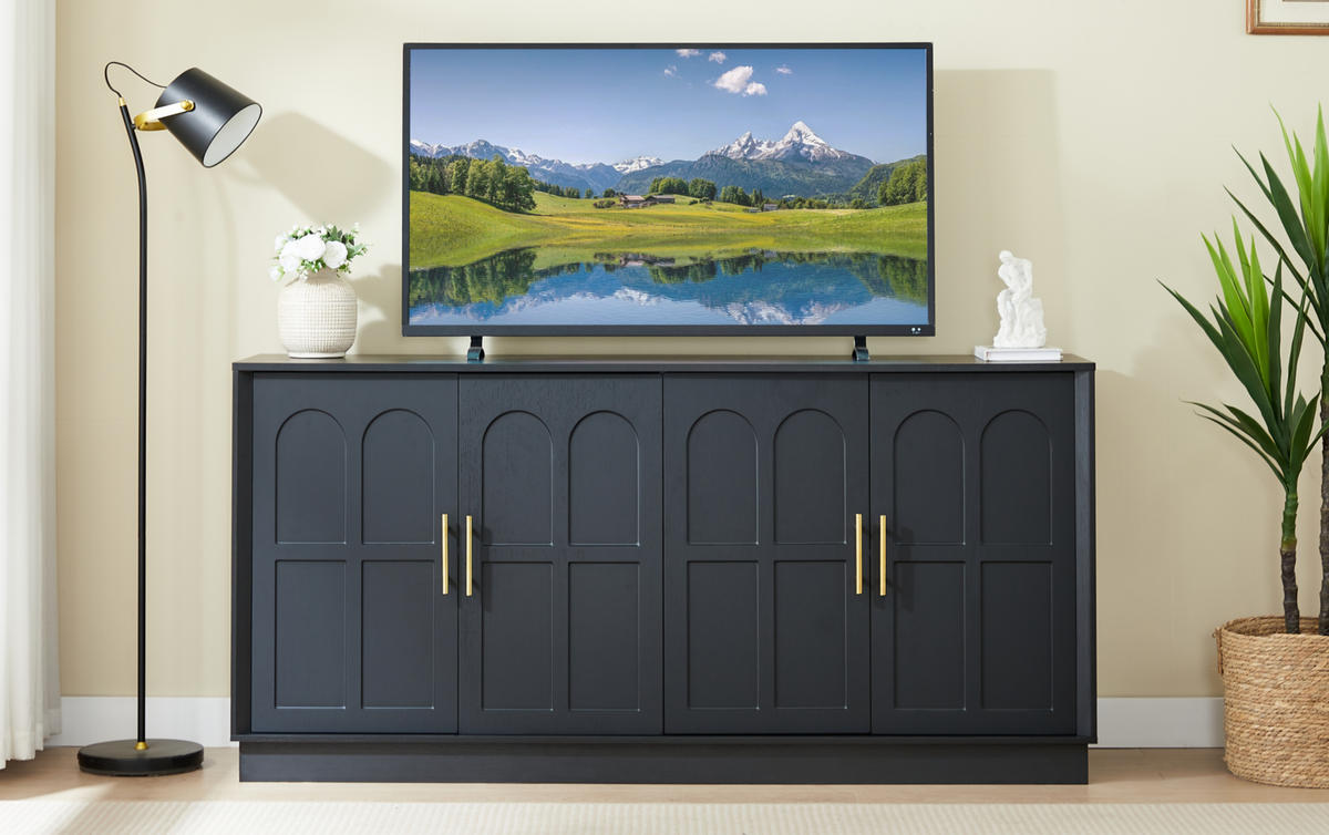 SIDEBOARD 169/40/80 cm Schwarz aus MDF mit verstellbaren Einlegeböden - Schwarz, Holzwerkstoff (40/80/169cm) - OKMYHOME
