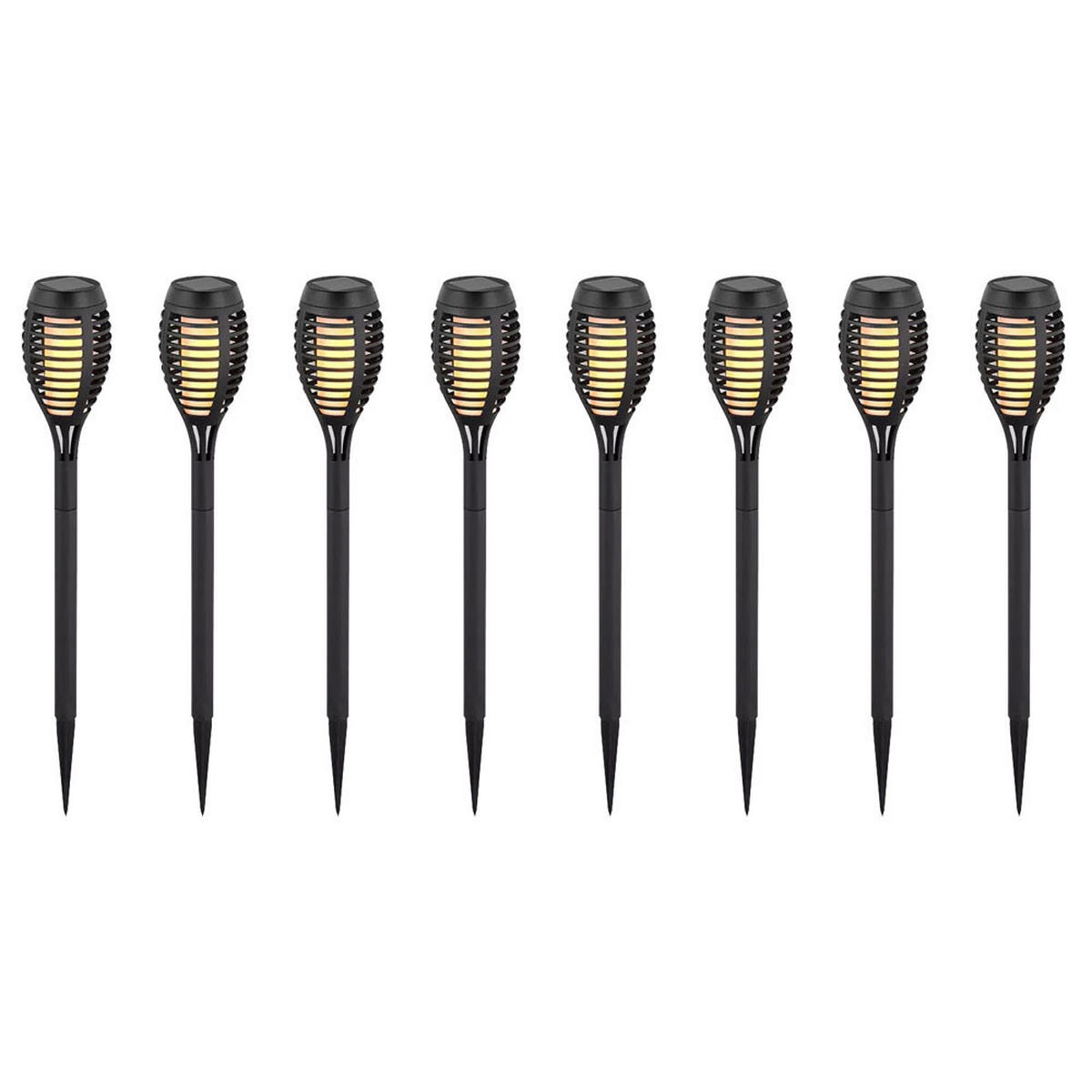 LED AUSSENLEUCHTE Solarleuchte Schwarz Feuereffekt 8er Set - Schwarz, Kunststoff (7.5/7.5/50cm)