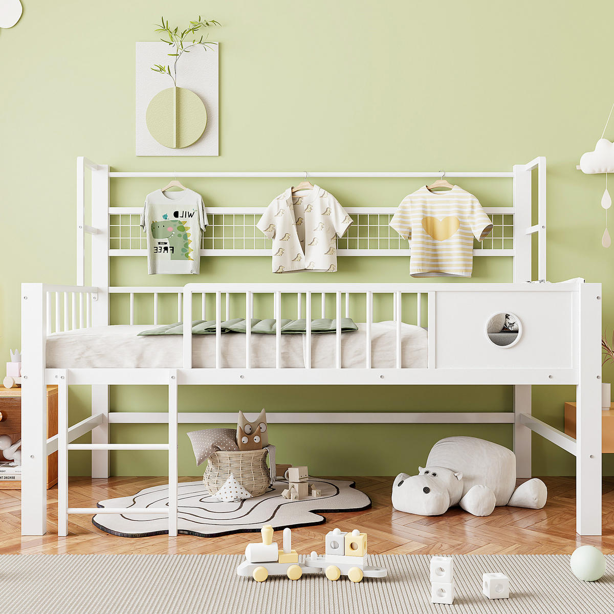 KINDEREINZELBETTEN aus Metall 90x200 cm in Weiß mit Stauraum - Weiß, Metall (90/200cm) - Modfu