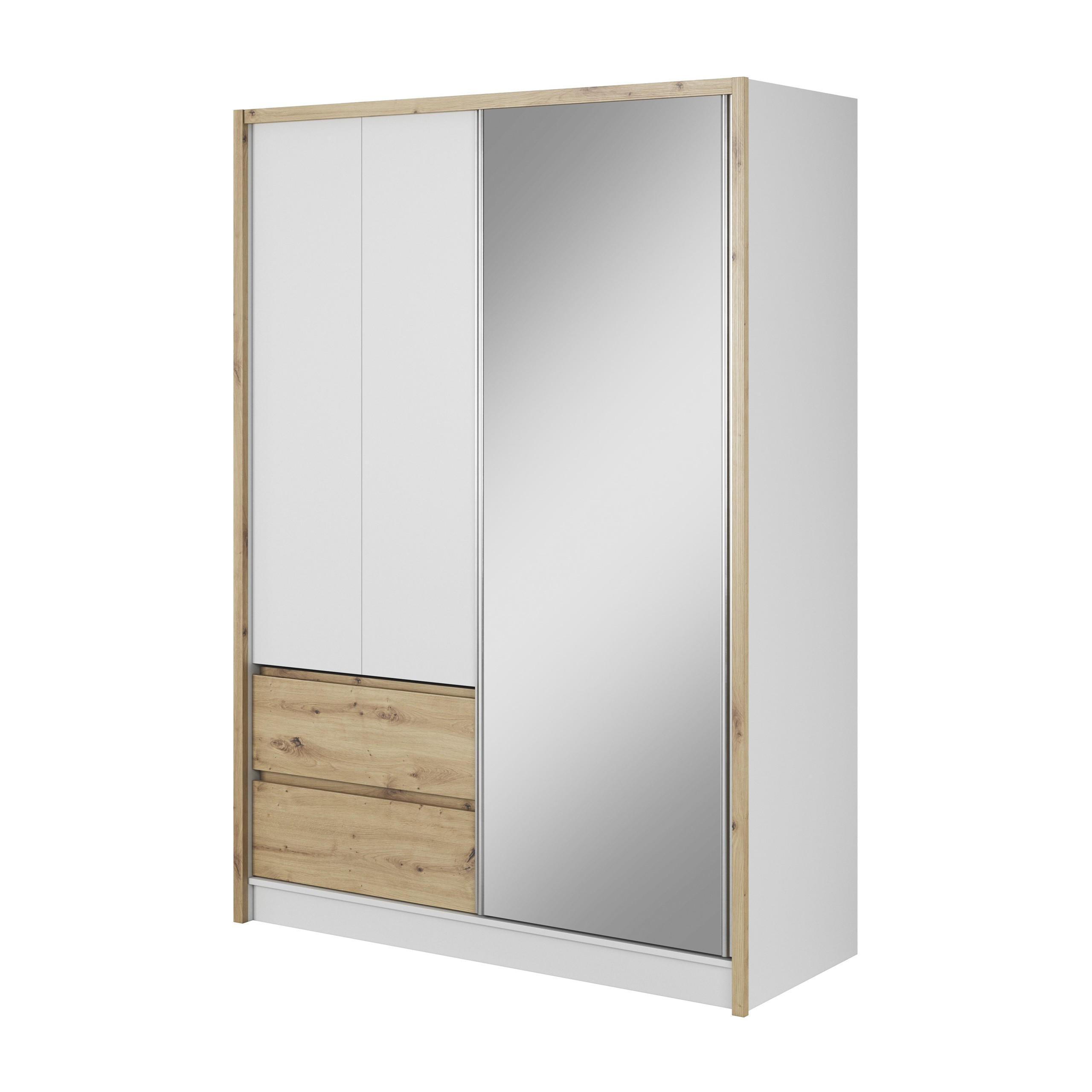 SCHWEBETÜRENSCHRANK SABRINA 154/214/62 cm 3-türig mit Spiegel Weiß - Eiche Artisan/Weiß, Holzwerkstoff (154/214/62cm) - MASSENO