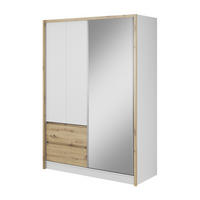 SCHWEBETÜRENSCHRANK SABRINA 154/214/62 cm 3-türig mit Spiegel Weiß - Eiche Artisan/Weiß, Holzwerkstoff (154/214/62cm) - MASSENO