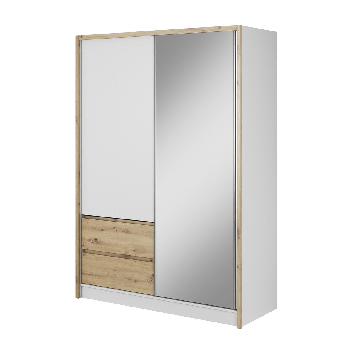 SCHWEBETÜRENSCHRANK SABRINA 154/214/62 cm 3-türig mit Spiegel Weiß - Eiche Artisan/Weiß, Holzwerkstoff (154/214/62cm) - MASSENO