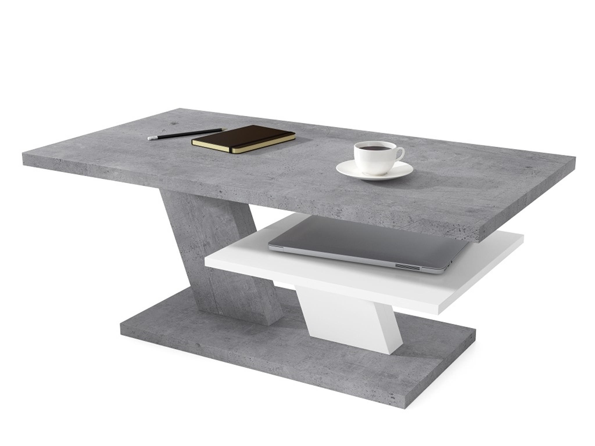 COUCHTISCH rechteckig Beton Weiß mit Ablage - Hellgrau/Weiß, Holzwerkstoff (60/110/45cm) - designimpex