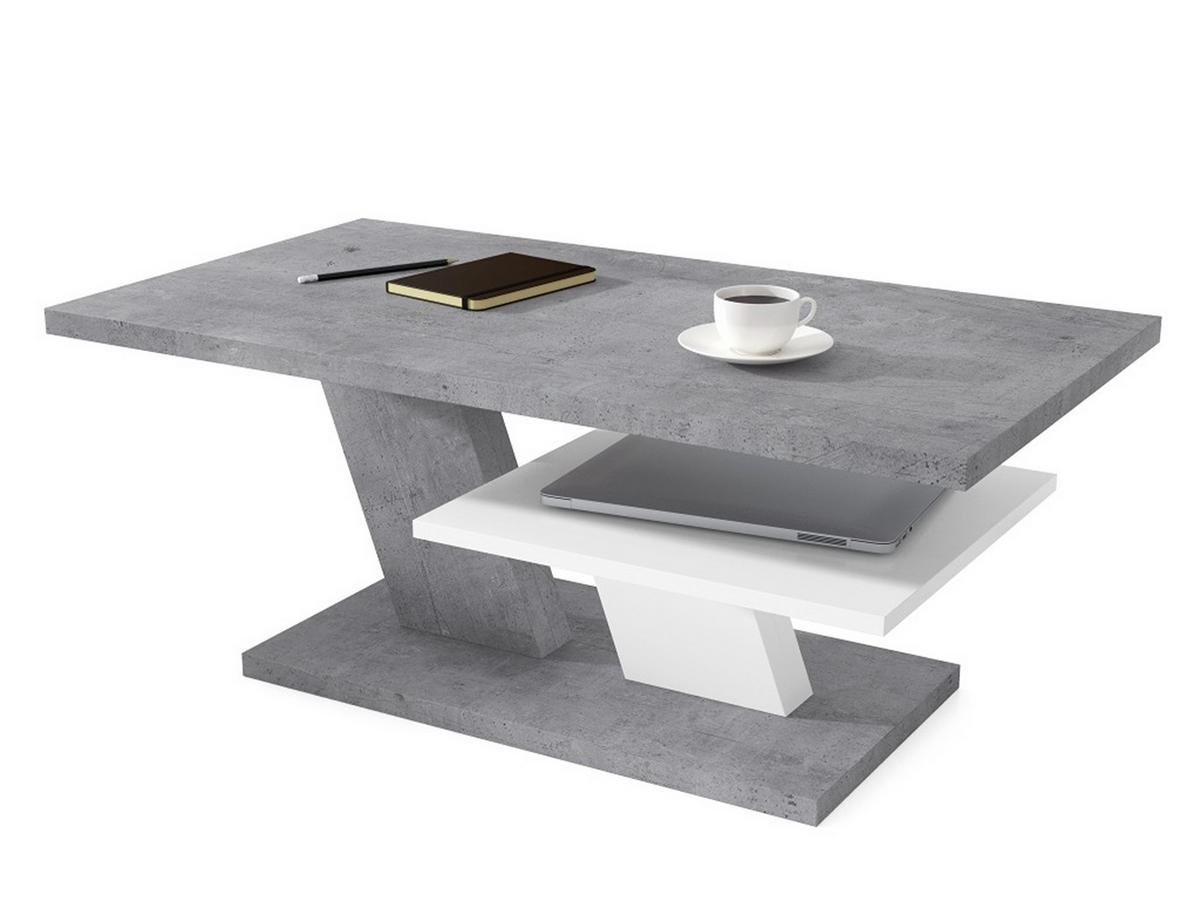 COUCHTISCH rechteckig Beton Weiß mit Ablage - Hellgrau/Weiß, Holzwerkstoff (60/110/45cm) - designimpex