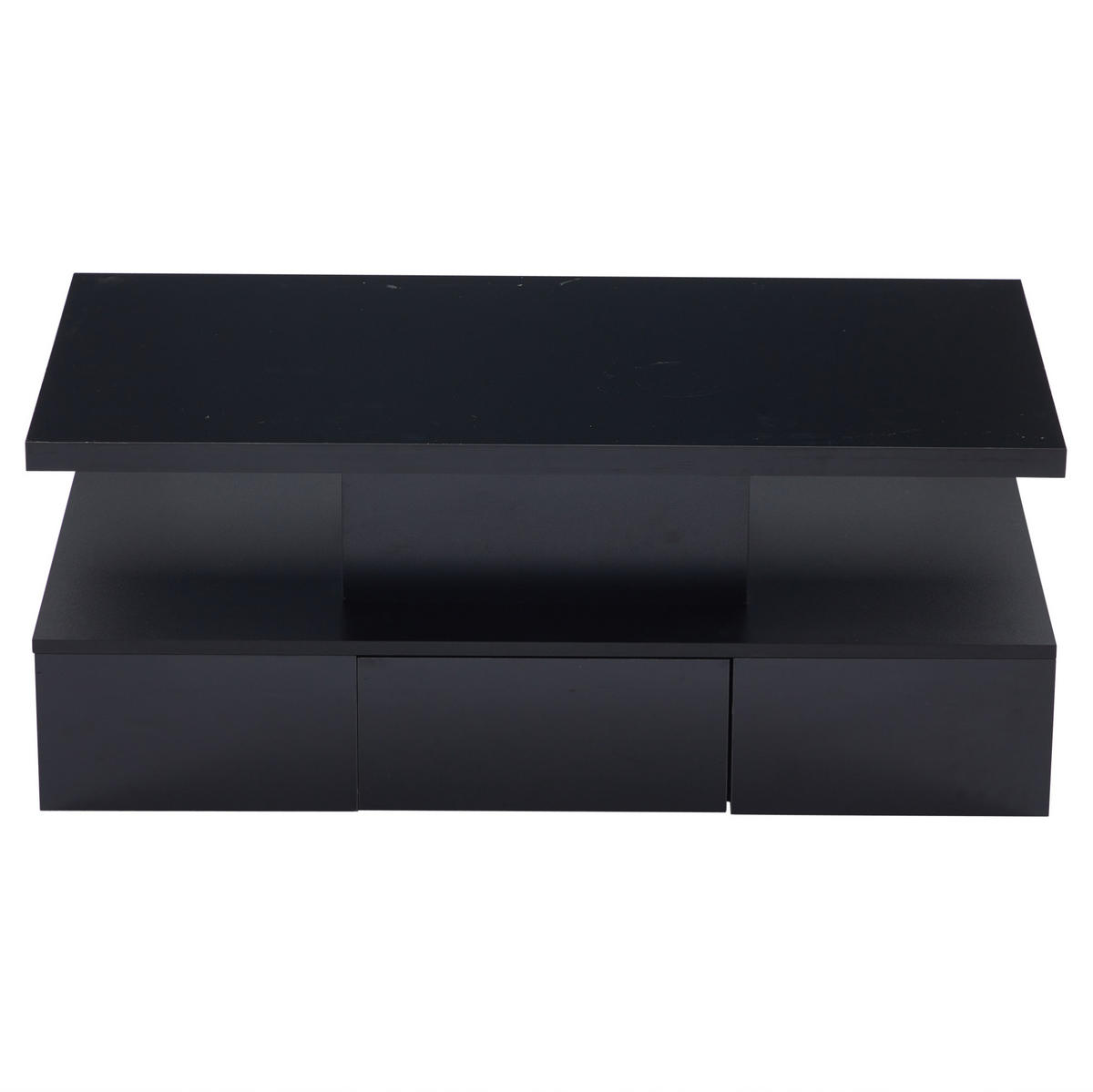 COUCHTISCH aus Spanplatte 100x50x39 cm Schwarz mit LED-Beleuchtung, Hochglanzfront, offenem Regal und 1 Schublade - Schwarz, Holzwerkstoff (100/50/39cm) - Modfu