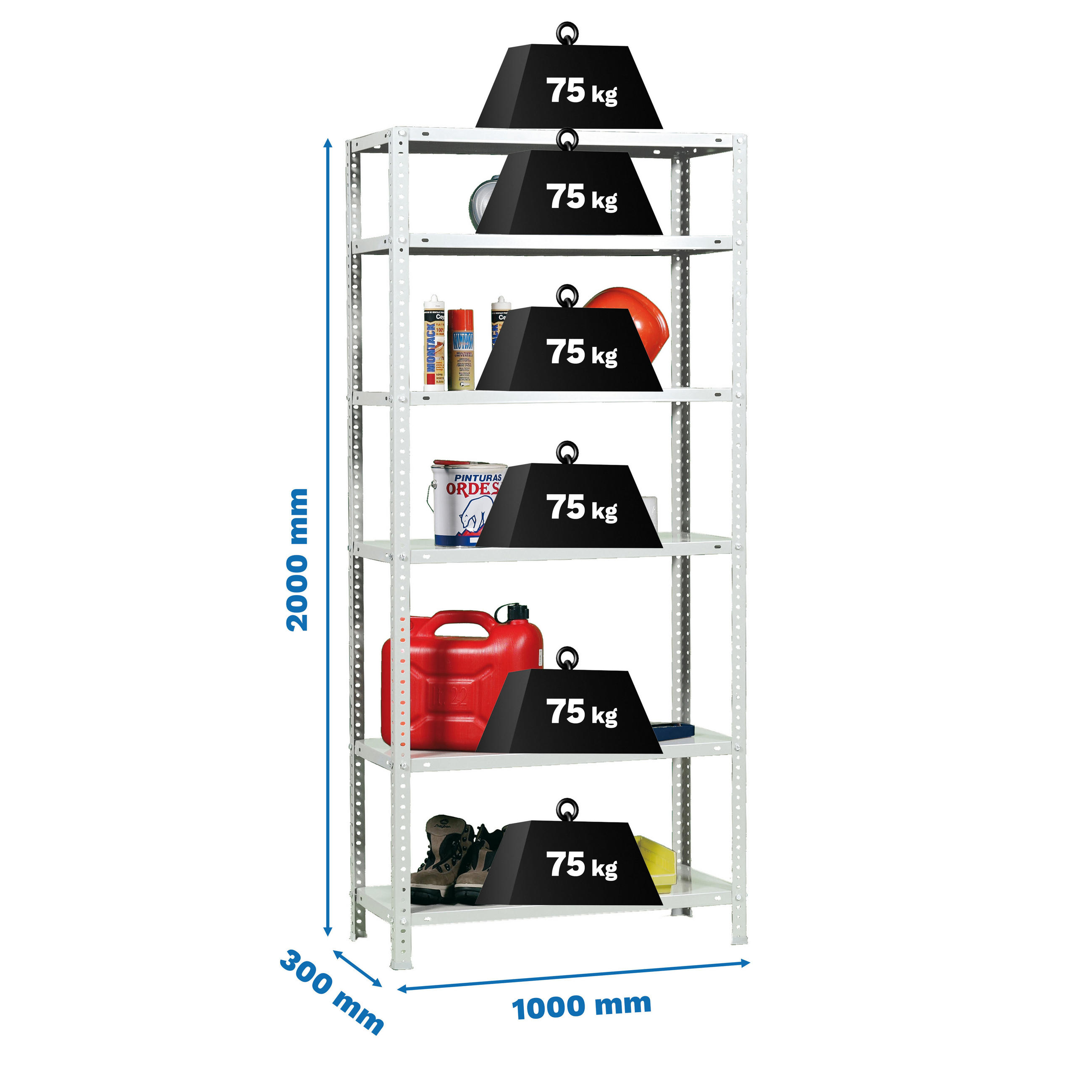 SCHRAUBREGAL PANDA TALL | HxBxT 200x100x30cm | 6 Fachböden | Fachlast 75kg | Weiß - Weiß, Metall (100/200/30cm) - PROREGAL