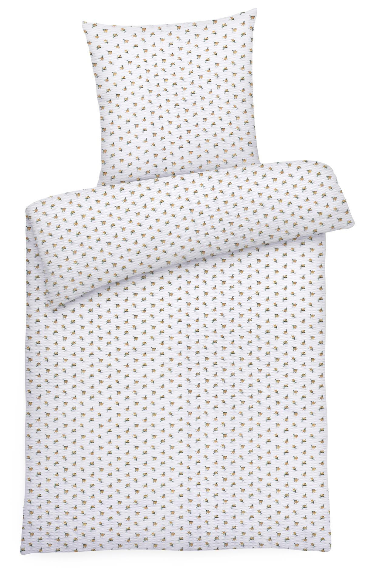 SEERSUCKER-BETTWÄSCHE 135x200 geblümt Sommer Bettbezug Bügelfrei aus 100% Baumwolle, Bettbezüge Blumen Rosen Muster Gelb - Gelb, Textil (135/200cm) - Carpe Sonno