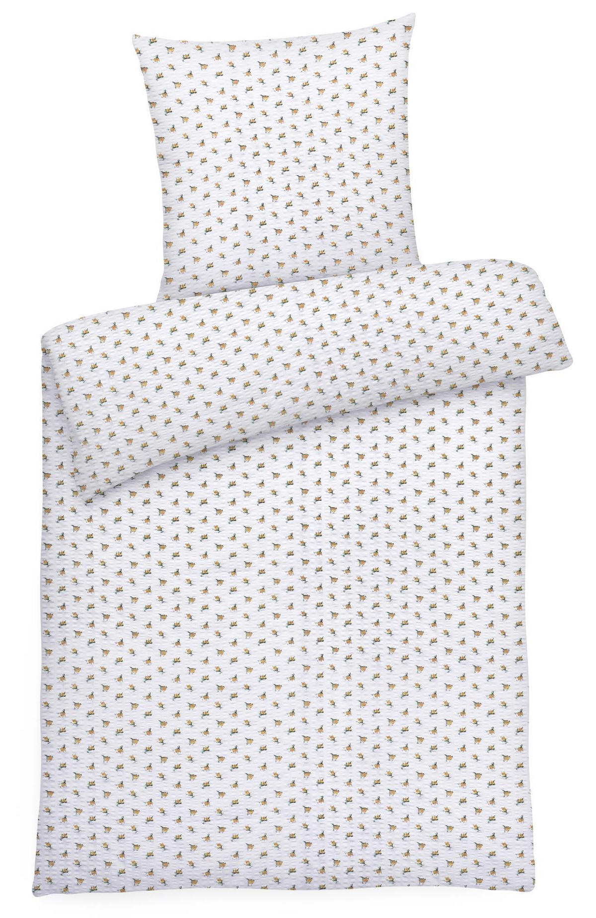 SEERSUCKER-BETTWÄSCHE 135x200 geblümt Sommer Bettbezug Bügelfrei aus 100% Baumwolle, Bettbezüge Blumen Rosen Muster Gelb - Gelb, Textil (135/200cm) - Carpe Sonno