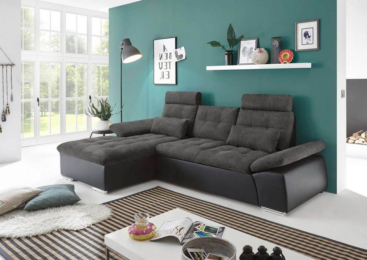ECKSOFA mit Schlaffunktion und verstellbaren Armlehnen - Chromfarben/Zinkfarben, Kunststoff/Textil (268/170cm) - ed exciting design