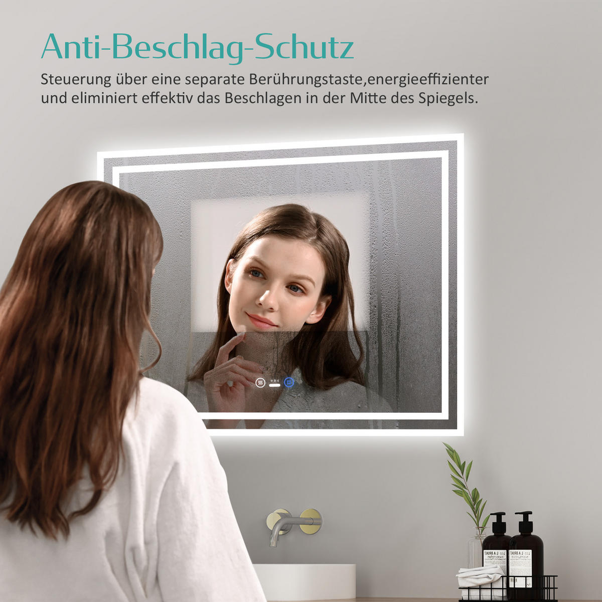 BADSPIEGEL mit Beleuchtung mit Bewegungssensor, 80/60/3,5 cm - Weiß, Glas (60/3.5/80cm) - EMKE