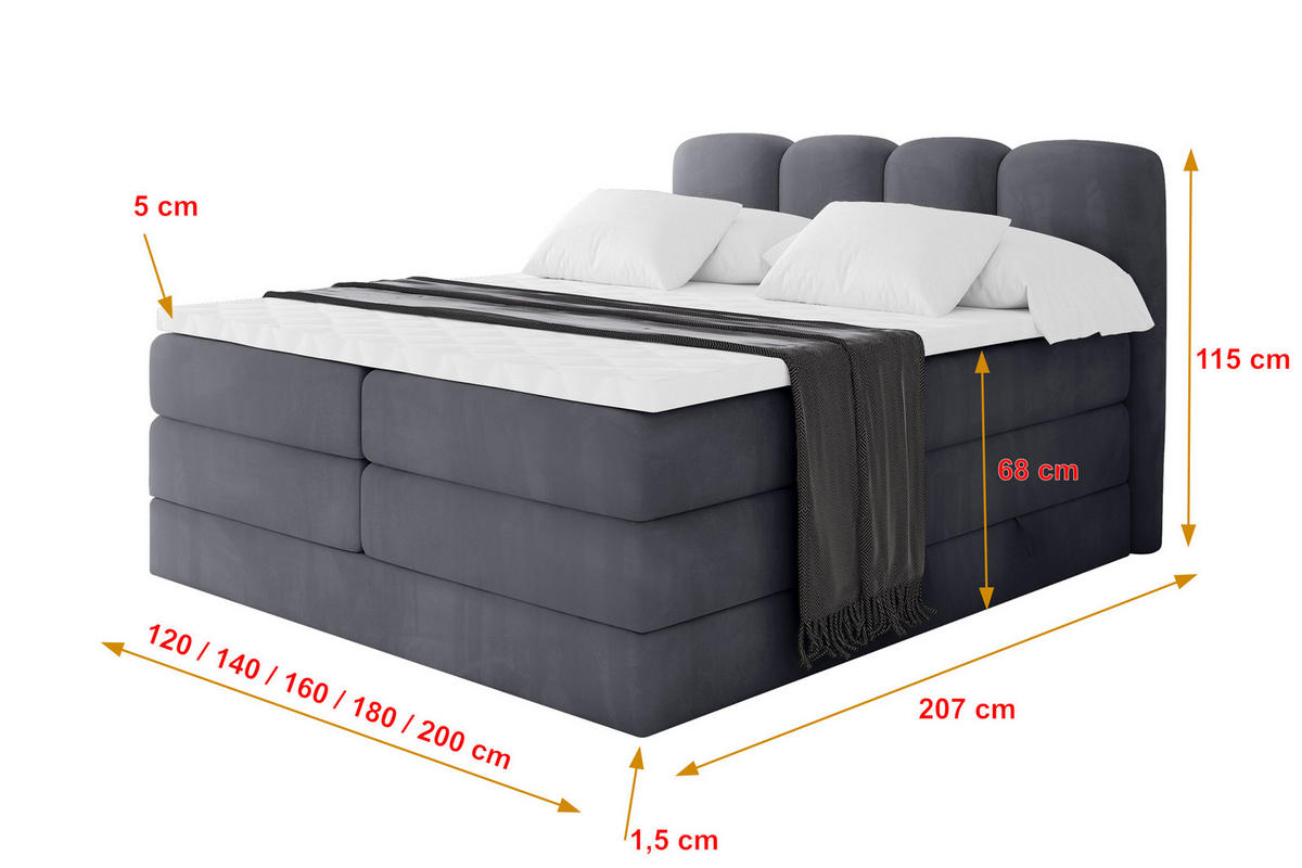 BOXBETT mit Matratze H3|H4 - NINA KING - 160x200 cm - Dunkelgrau - Dunkelgrau, Holzwerkstoff (160/200cm) - ALTDECOR