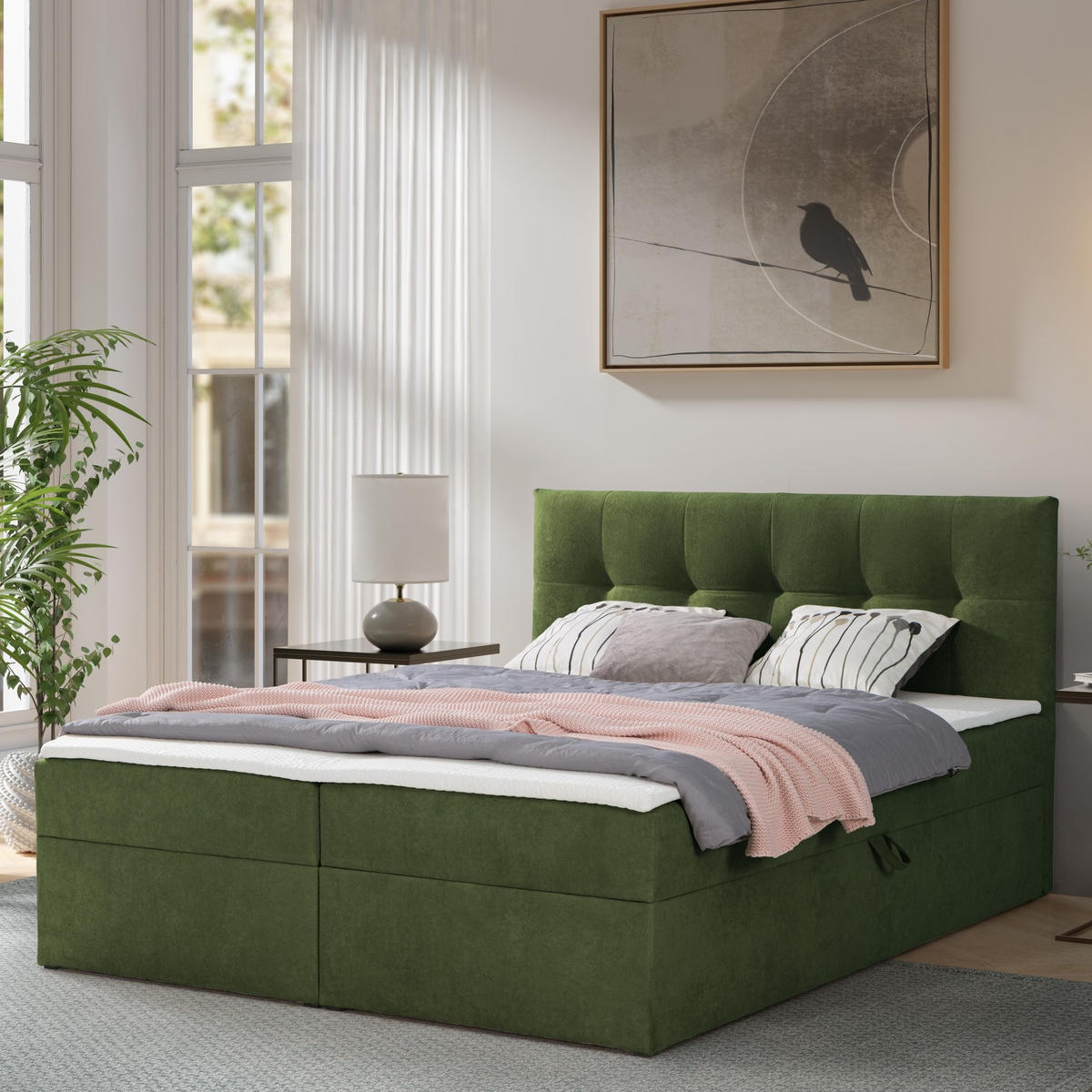 BOXBETT Toronto 160x200 Bonell-Matratze H3 und Topper - Silberfarben/Grün, Holz/Holzwerkstoff (160/200cm) - Ravio
