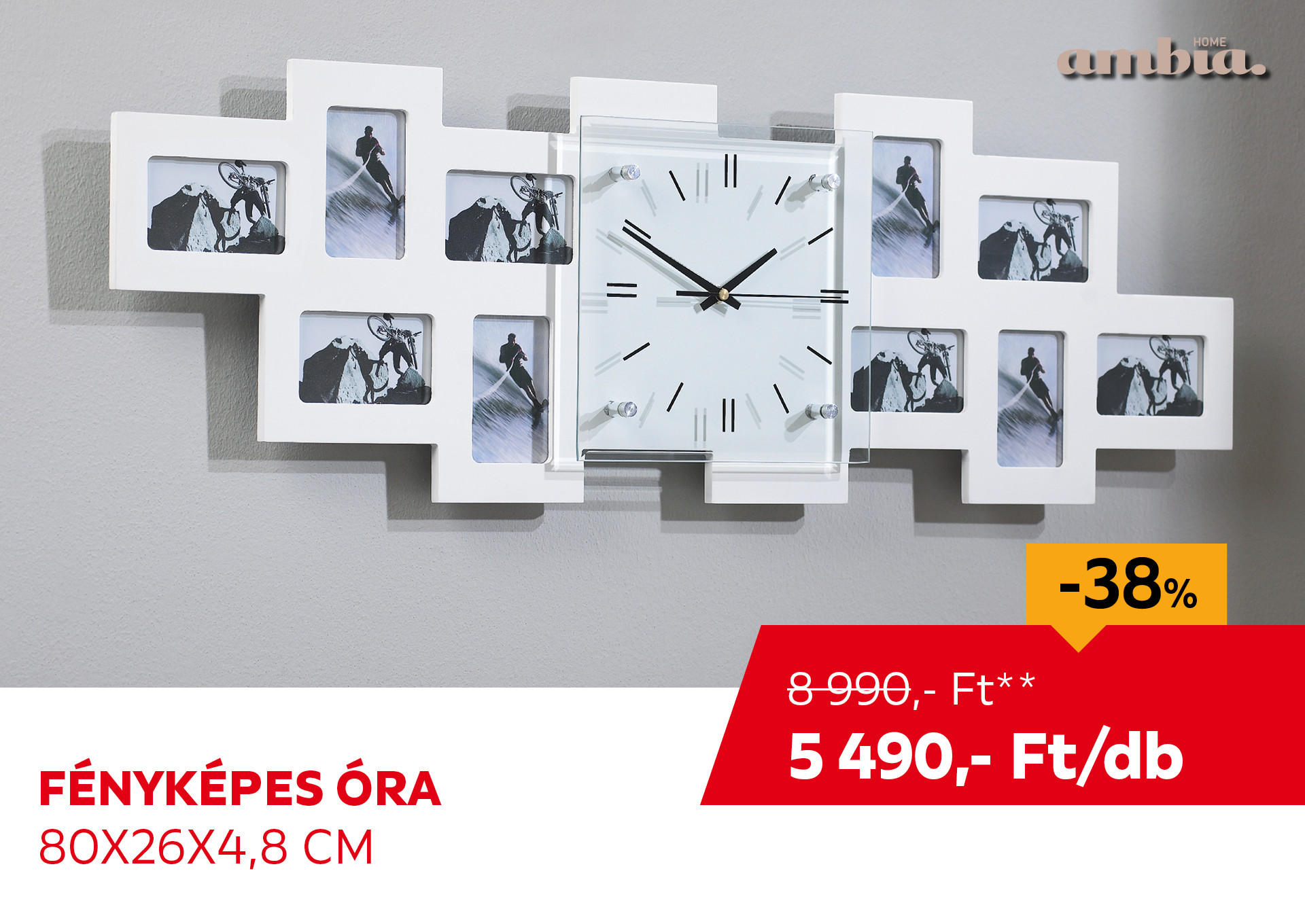 Fényképes óra, 80 x 26 x 4,8 cm Kiemelt termék 8990 Ft.- helyett 5490 Ft.-