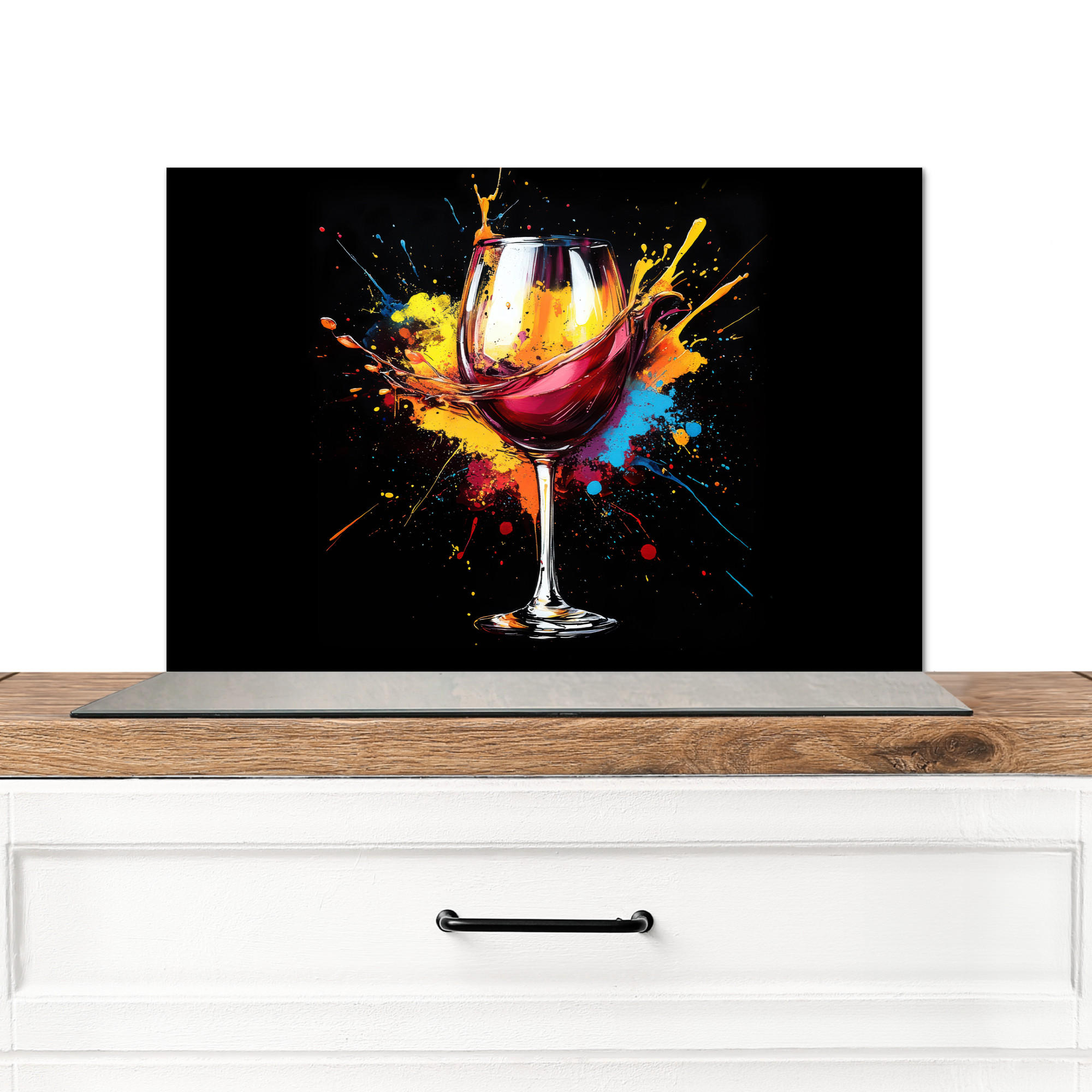 SPRITZSCHUTZ KÜCHE Wein - Glas - Graffiti - Getränk - Rot - Farbe 70x50 cm - Weinrot, Metall (70/0.3/50cm) - MuchoWow