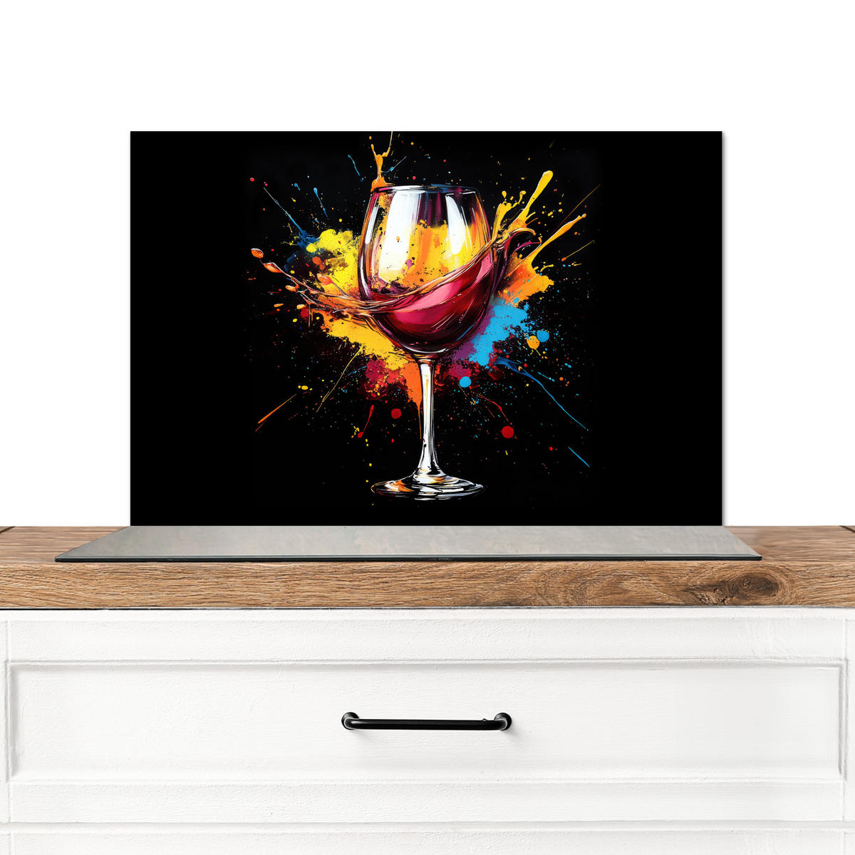 SPRITZSCHUTZ KÜCHE Wein - Glas - Graffiti - Getränk - Rot - Farbe 70x50 cm - Weinrot, Metall (70/0.3/50cm) - MuchoWow