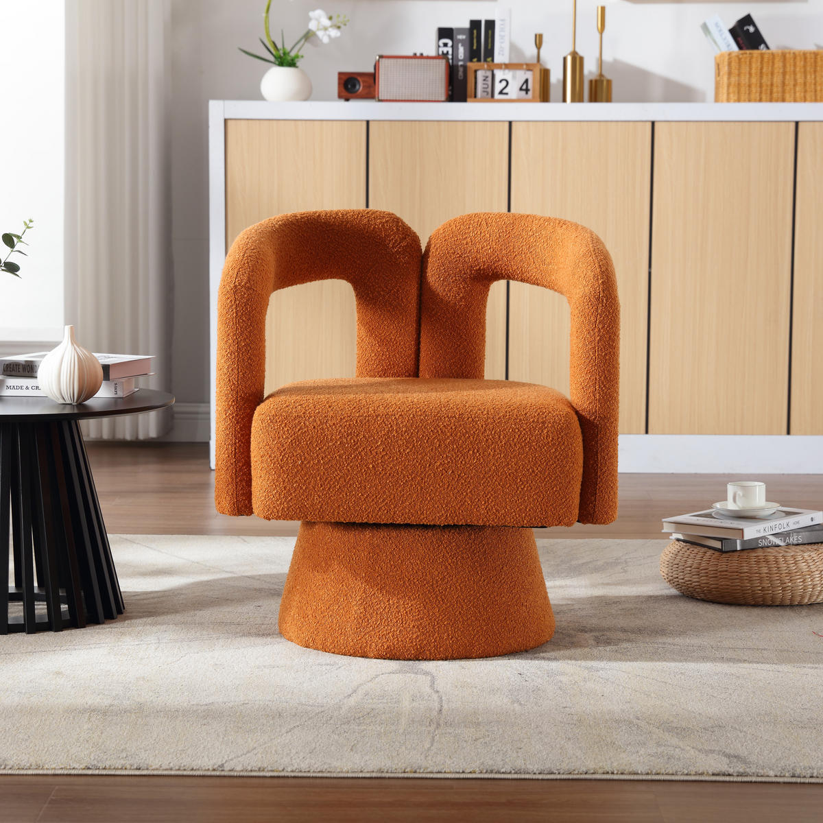 DREHSESSEL 360° Boucle Akzentstuhl Polstersessel für Wohnzimmer & Büro - Orange, Textil (67/74/55cm) - Urban Meuble